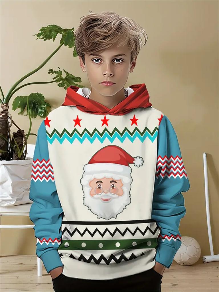 Felpa per bambini, felpe con cappuccio natalizie, moda per bambini, stampa di Babbo Natale, vestiti per bambine, abbigliamento per esterni per bambini