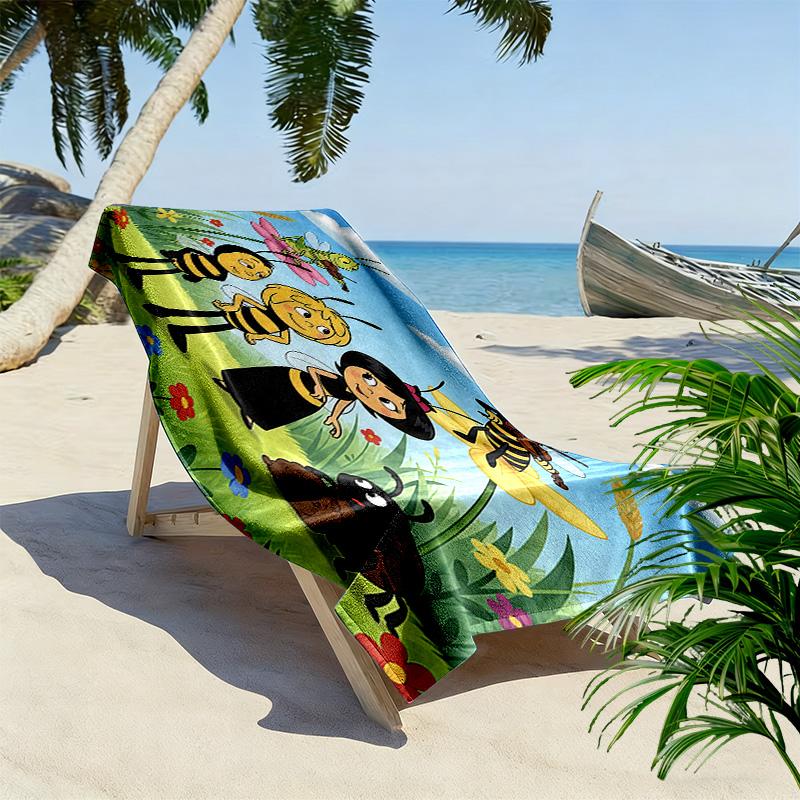 Maya the Bee Print Beach Towel, Large Soft Quick Dry Towel for Beach Camping Swimming