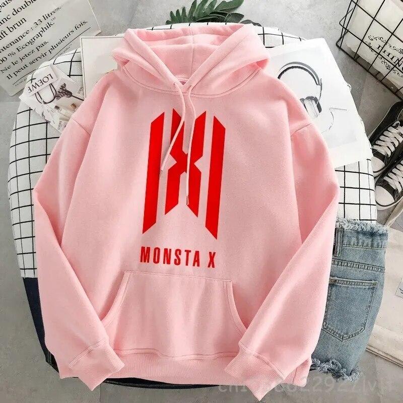 Hipster svetr Monsta X oversized módní mikina s kapucí Harajuku mikina podzimní oblečení ženy mikiny s dlouhým rukávem streetwear unisex mikina