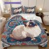 Weißes Katzenmuster Bettwäsche Steppdecke Set Deckenbezug Kissenbezug Heimdekoration Geburtstagsgeschenk (1 Bettbezug + 2 Kissenbezüge, ohne Füllung)
