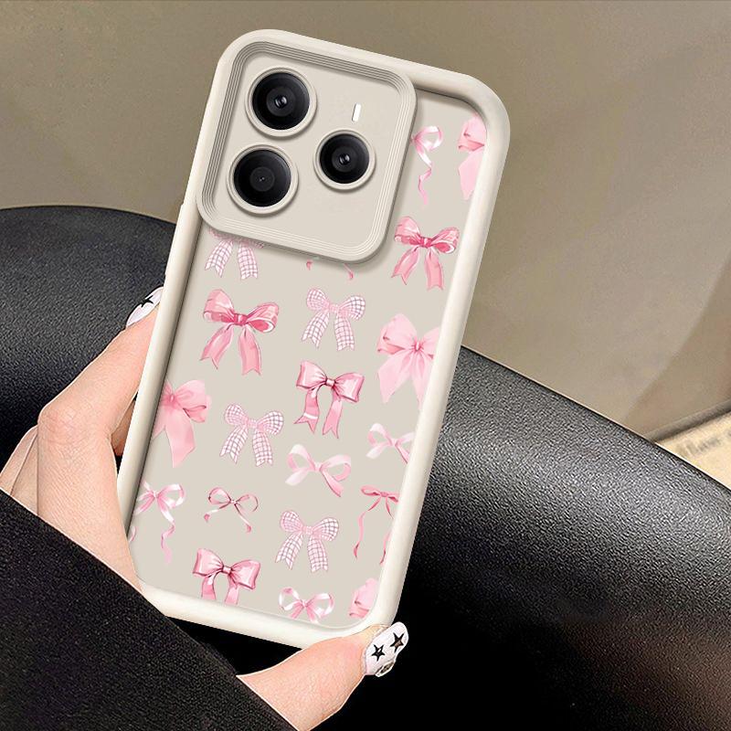 Мягкий чехол для телефона TPU с цветочным принтом и бантом для Xiaomi 14T 13T Poco X7 F6 Pro X6 Redmi Note 14 Pro 13 12 11, матовый силиконовый противоударный чехол-бампер
