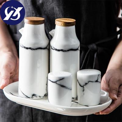 Ceramic Salt And Pepper Oil Bottle Set Marble Pattern Olive Soy Seasoning Vinegar Bottles Wedding Favors Kitchen Cooking Tools