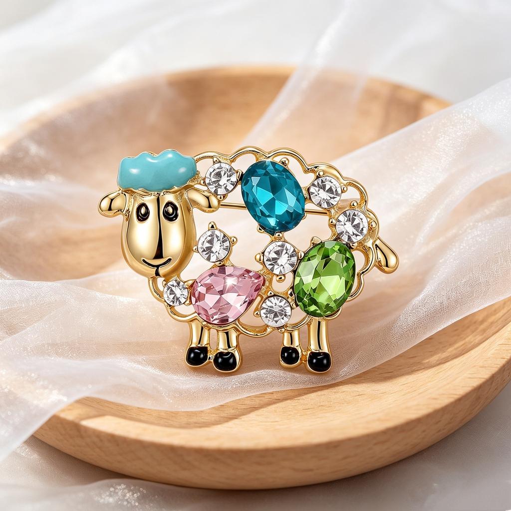 Diamond-studded Sheep Brooch - Unique Animal Design with A Touch of Sophistication