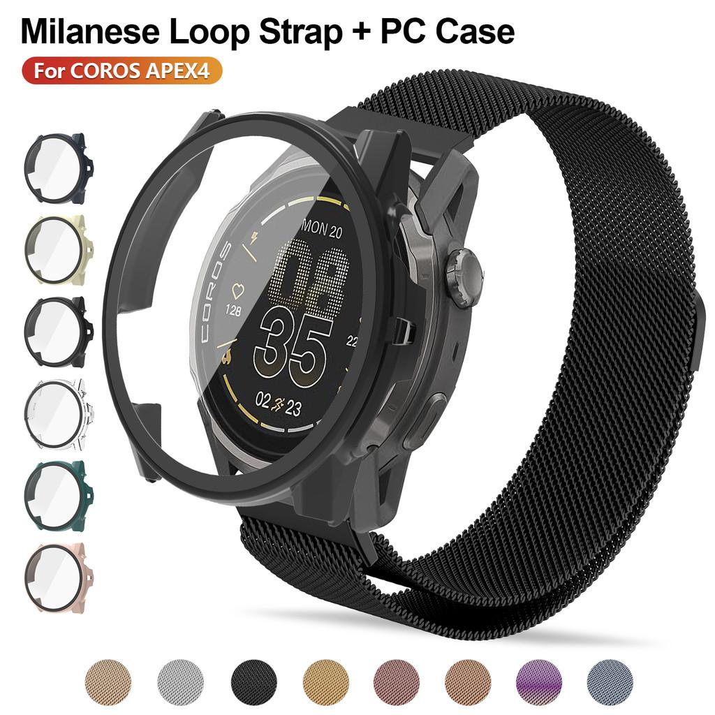 Tempered Glass PC Case and Magnetic Milanese Strap for COROS APEX 4 42mm Stainless Steel Band Correa for COROS PACE 4 Bracelet