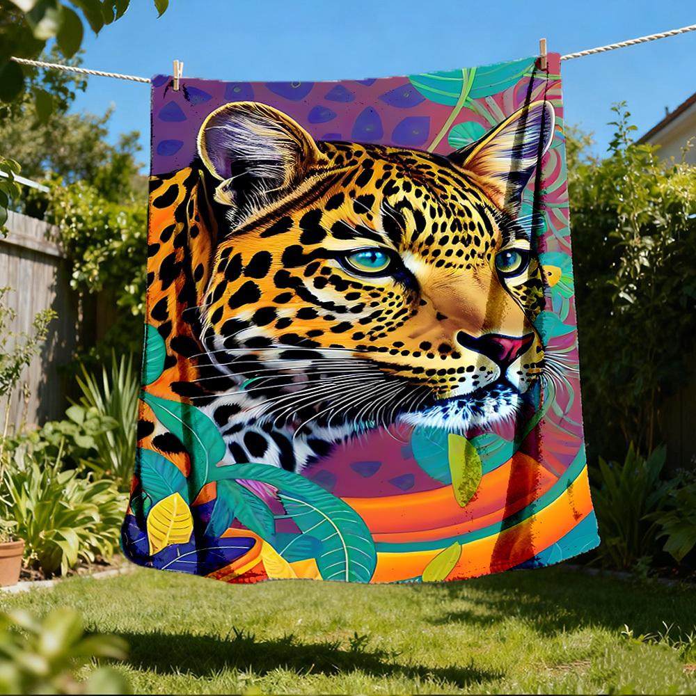 1pc Leopard Print Print Outdoor Blanket, Lightweight Polyester,