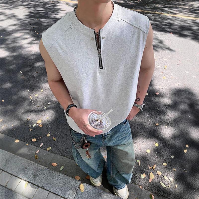 

Men Half Zip Sleeveless Tank Top Casual Streetwear Loose Fit Sport Sweatshirt M серый