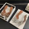 Crystal Bowknot PVC Transparent Women Pumps Champagne Silver Pointed Toe Low Heels Sandals Prom Party Shoes