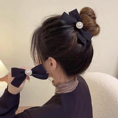 Perlen Super Elastisches Samt Einfaches Temperament Schwarzes Kopfseil Schleife Haargummi Gummiband Zum Binden der Haare