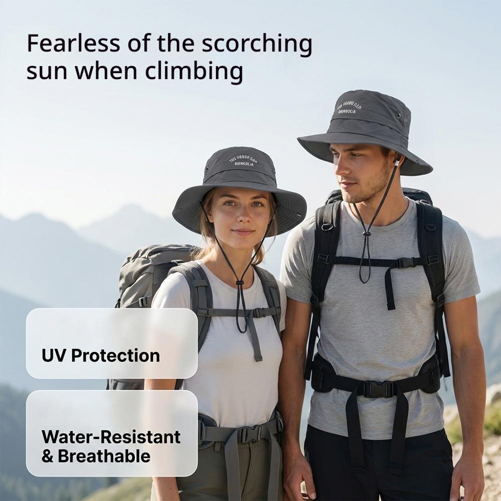 Unisex Wide Brim Bucket Hat Quick Dry Breathable Embroidered Adjustable Chin Strap Outdoor Sun Protection Hat For Men Women
