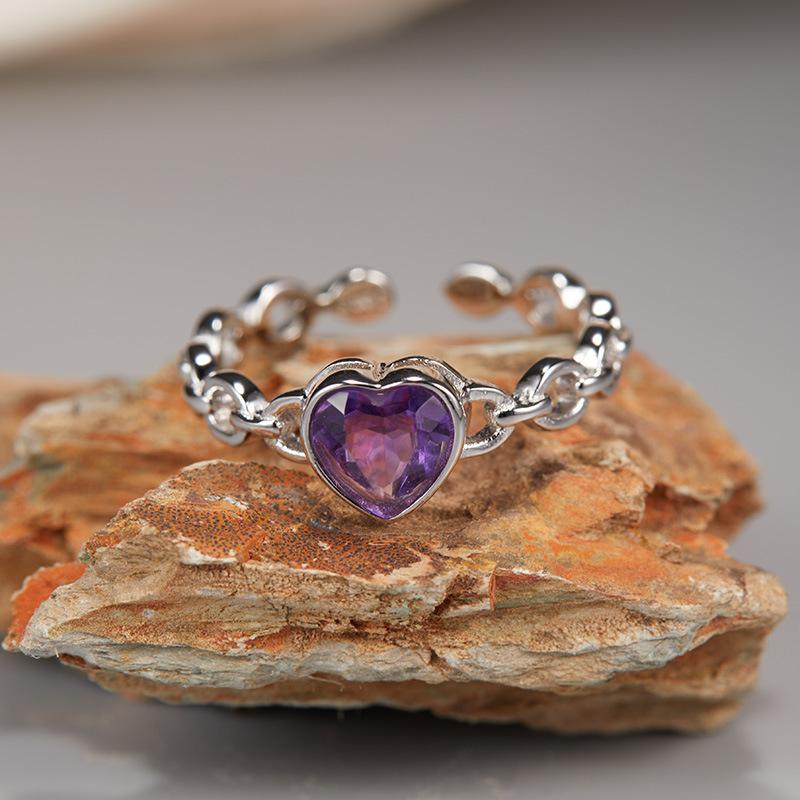 

S925 Sterling Silver Natural Topaz Garnet Diopside Amethyst Color Treasure Love Ring Female Xiaohongshu