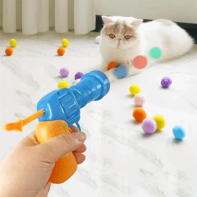 Pistolet Lance-Balles en Peluche pour Chat Chaton Pistolet de Tir Créatif Jeux de Tir sur Balle en Peluche Extensible Jouet Balle Silencieuse pour Chat Auto-Amusant Jouet pour Animal de Compagnie