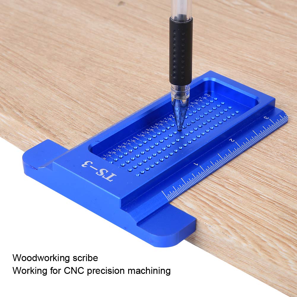 Precision Marking T-Rule, Aluminum Alloy Hole Positioning Scribing Gauge Woodworking Measuring Tool(Blue)