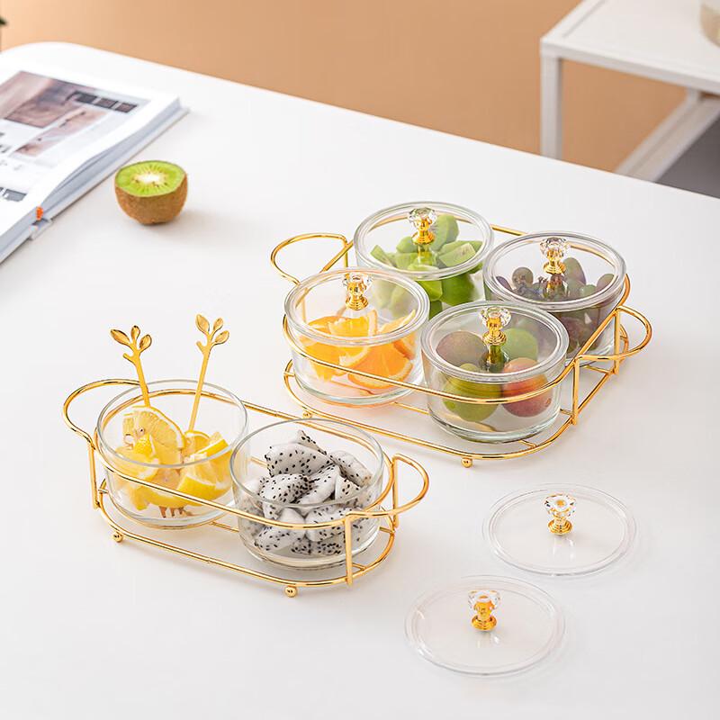 Wei Yi Light Luxury Glass Snack & Dessert Plate with Gold Stand