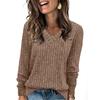 Women's Fashion Loose V-Neck T-Shirt Solid Colour Long Sleeve Pullover Top