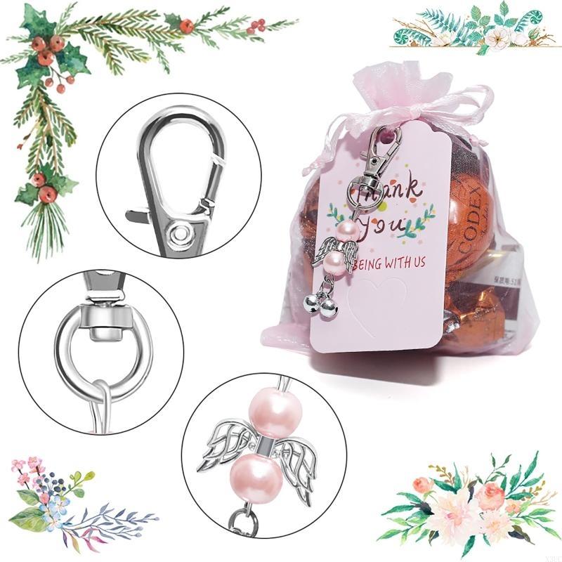 Angel Keychains with Thank You Tags Drawstring Yarn Bag Set Accessory for Baby Shower Bridal Shower Wedding Gift Package X3UC