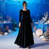 Robe Maxi en Velours pour Femme Décontractée Col Ras du Cou Manches Longues Coupe Évasée Robe Swing Automne Cocktail Fête Robe Formelle pour Invitée de Mariage