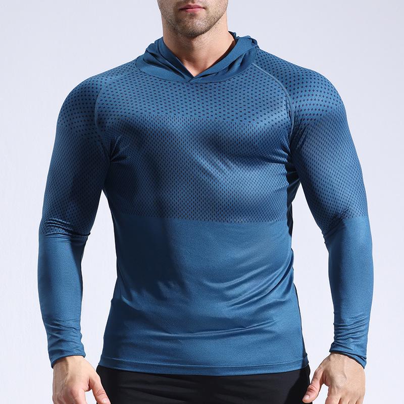 Herrars Snabbtorkande Atletisk Långärmad Huvförsedd Träningsdräkt