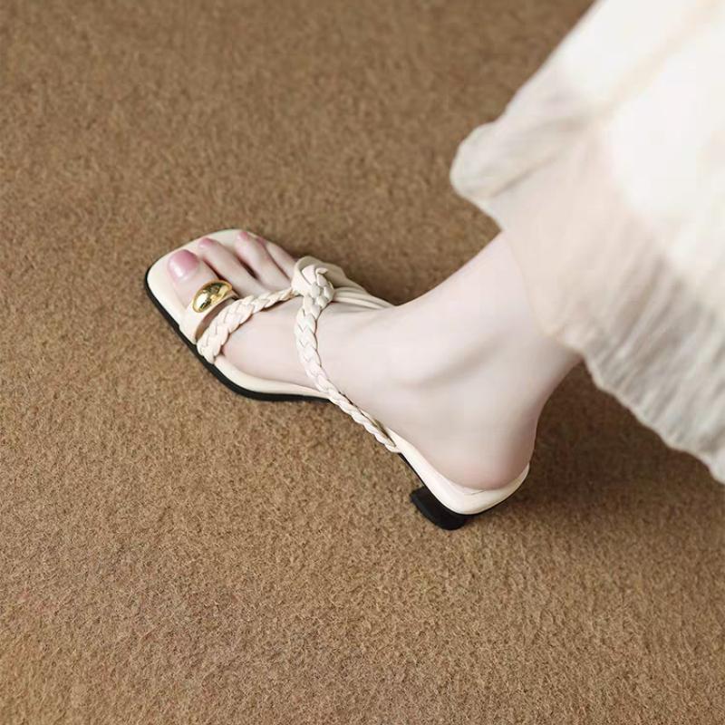 

Fashion Women’s Heeled Slippers Designer Clip Toe Shoes Summer Elegant Woman Sandals 2025 Walking Dress New Brand Zapatillas De Mujer 35 бежевый