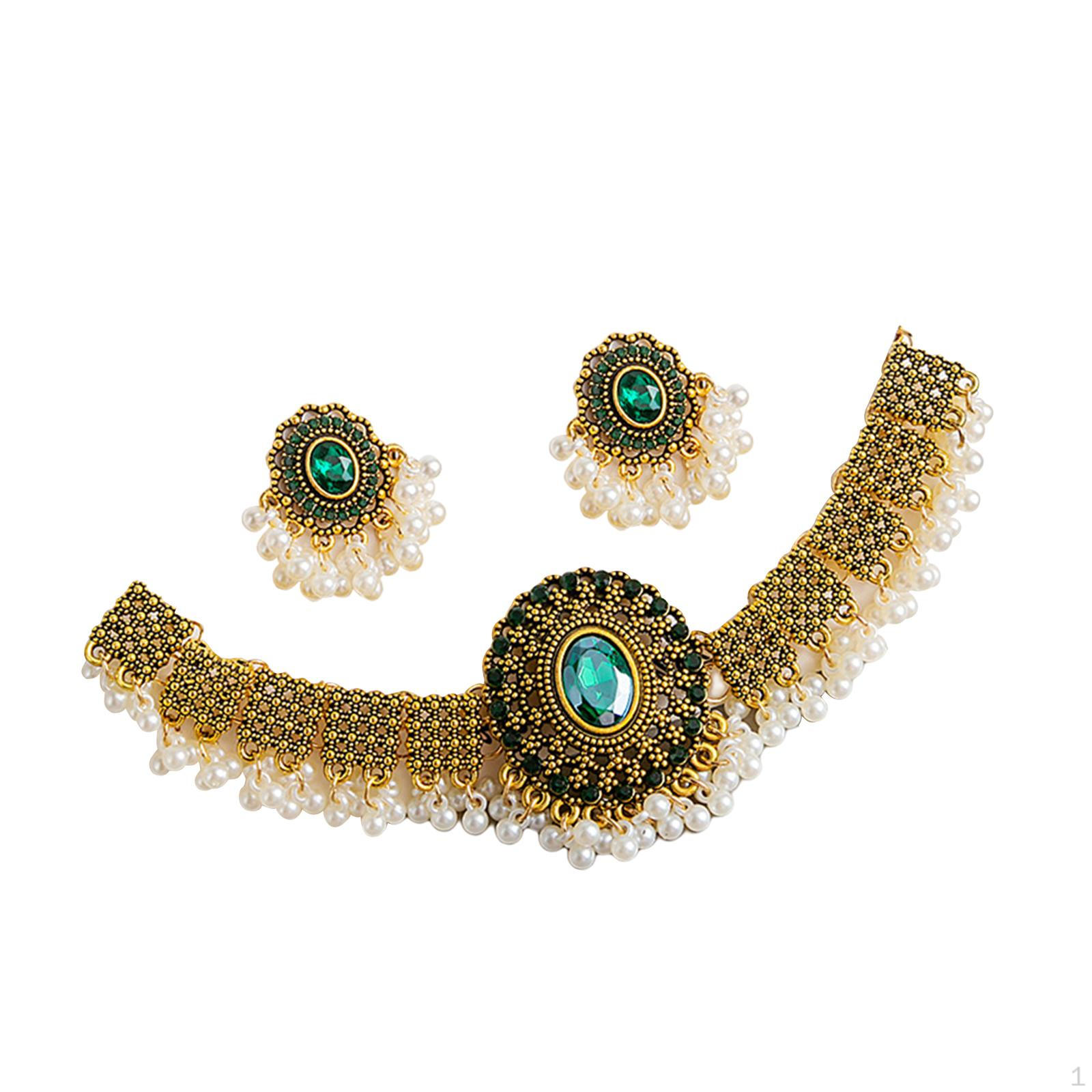 Necklace Earring Set Trendy Statement Pendant Jewelry for Brides Girls зелёный