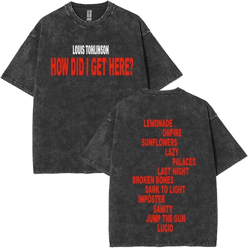 Singer Louis Tomlinson Hip Hop Album Vintage Washed Tee Shirts Mens Oversized Harajuku Casual Teenagers Tshirts Streetwear
