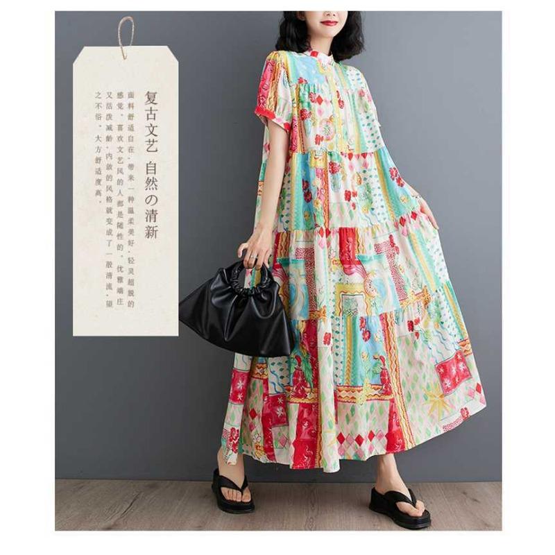 Été Nouveau Ample Grande Taille Mode Imprimé Robes Minces Mi-longues