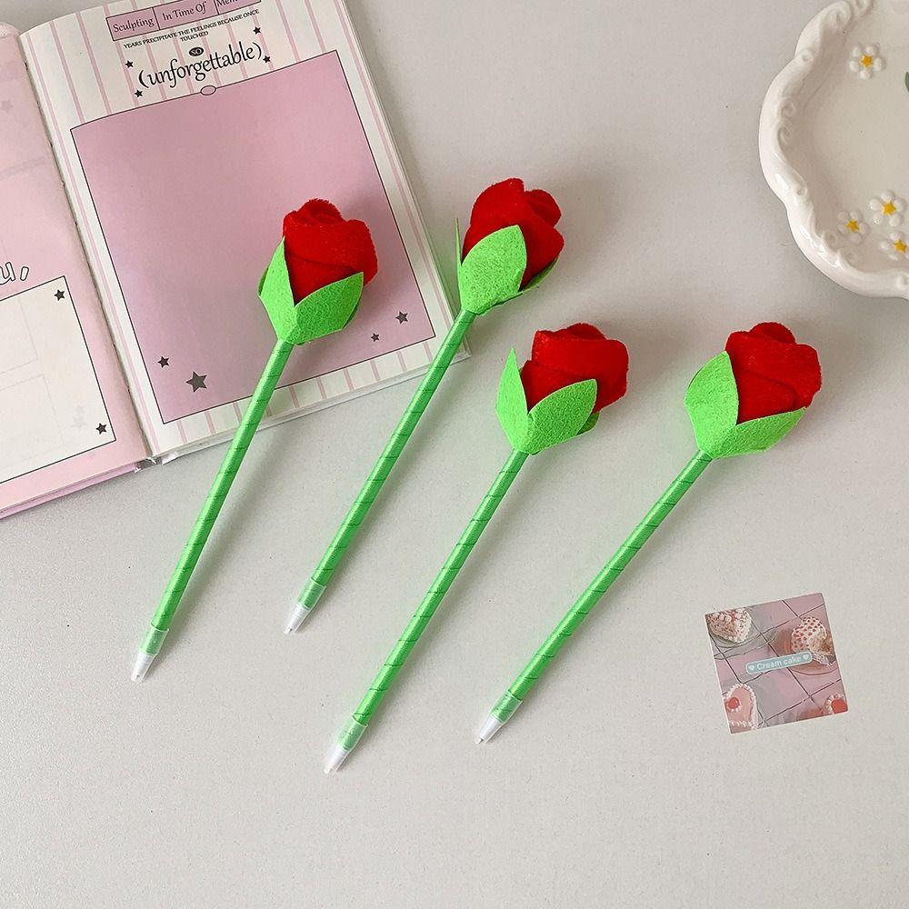 Smooth Writing Cute Cartoon Design Pens Valentine's Day Stuffed Rose Pens  Office Supplies