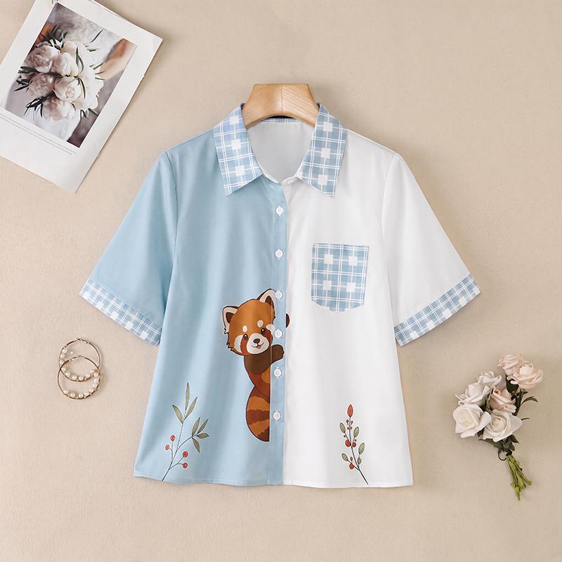 ZANZEA Women Casual Turn Down Collar Loose Short Sleeve Print Blouse