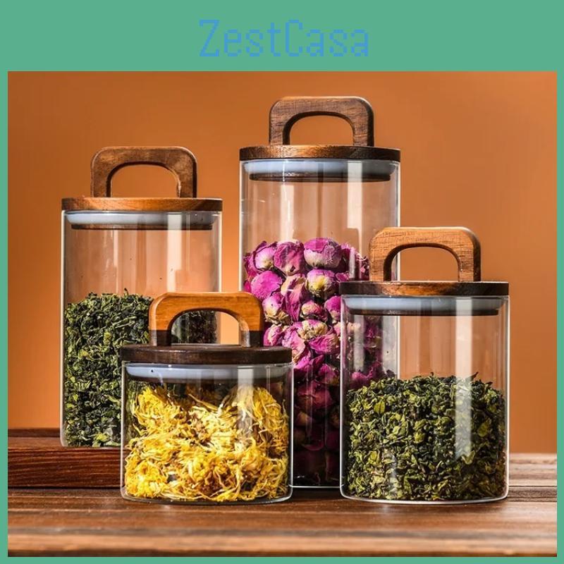 Coffee Sealed Glass Bean Jar With Wooden Lid Transparent Tea Grains Candy Jars Food Storage Containers Kitchen Storage Bottles
