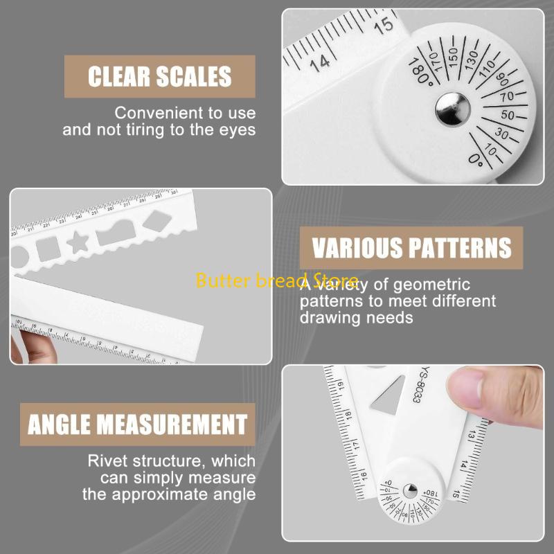 W89C 2Pcs Multifunctional Plastic Folding Ruler For Students Architects Drafting CN