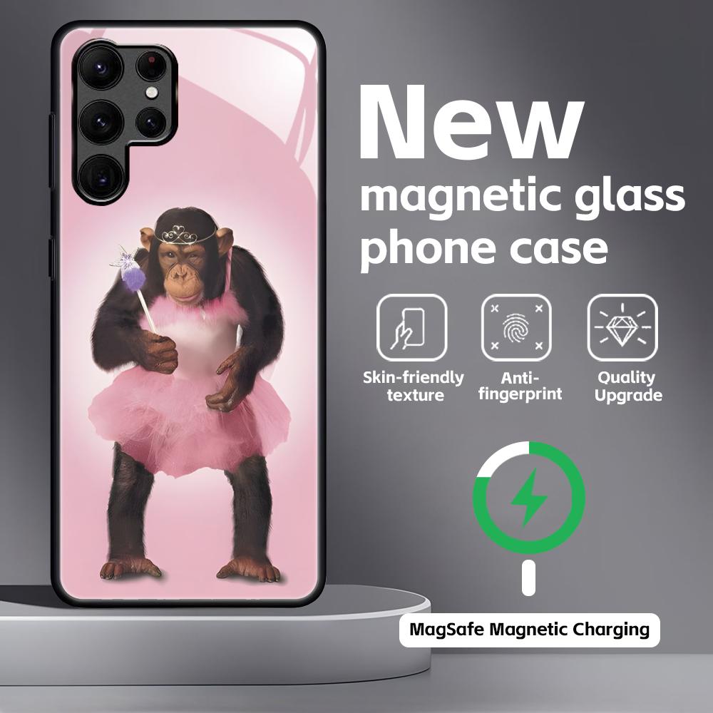 Monkey Sipping Caprisun Meme Phone Case For Samsung S26 S25 S24 S23 S22 S21 Plus Ultra Note20 Glass Magnetic Case