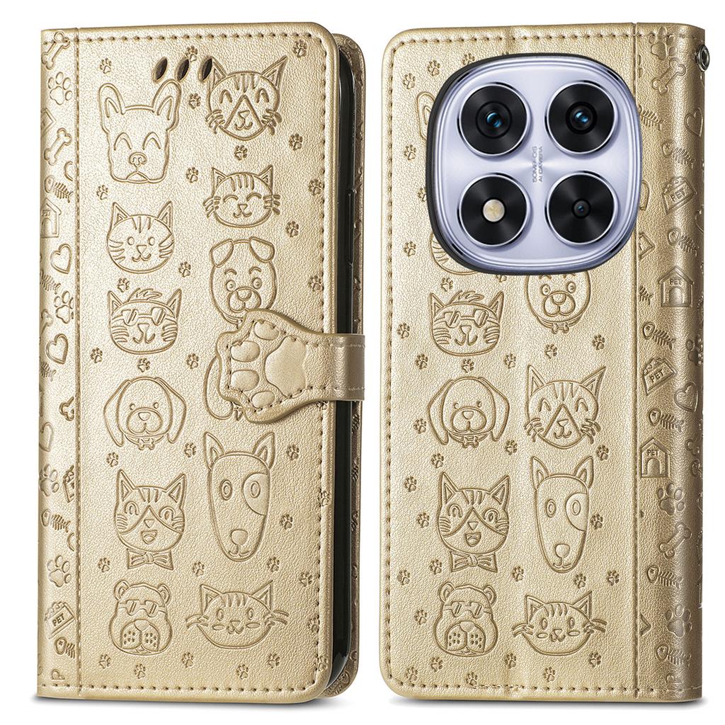 Pro Xiaomi Poco M8 Pro 5G/Redmi Note 15 Pro+ 5G (Globální) Pouzdro Flip Wallet Kožené Pouzdro na Telefon s Roztomilým Vzorem Kočky a Psa