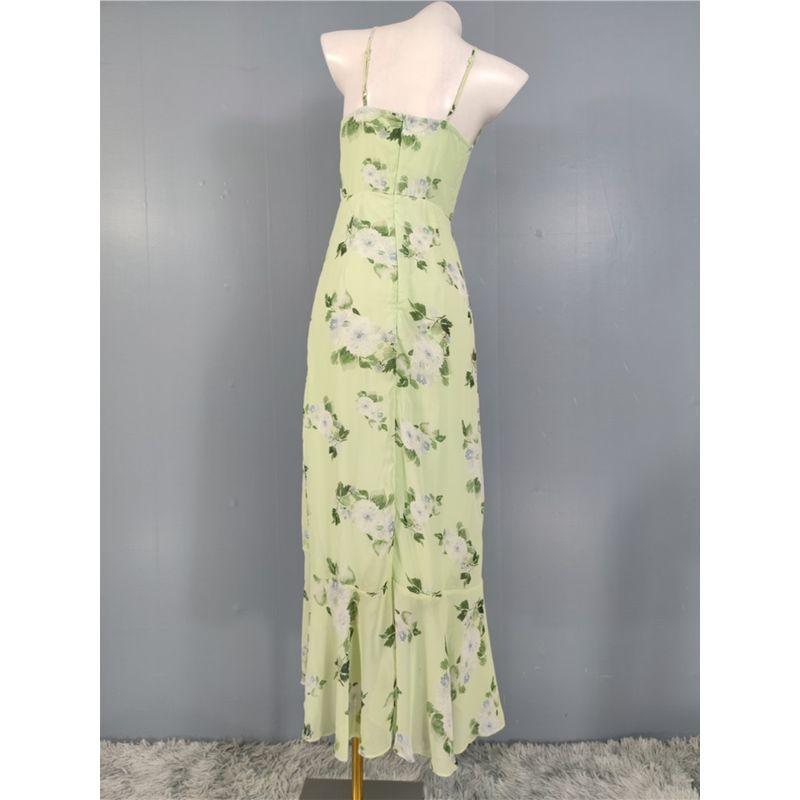 Export Summer New Suspender Exquisite Print Ruffles V Neck Holiday Lady Beautiful Fashion Special Dress