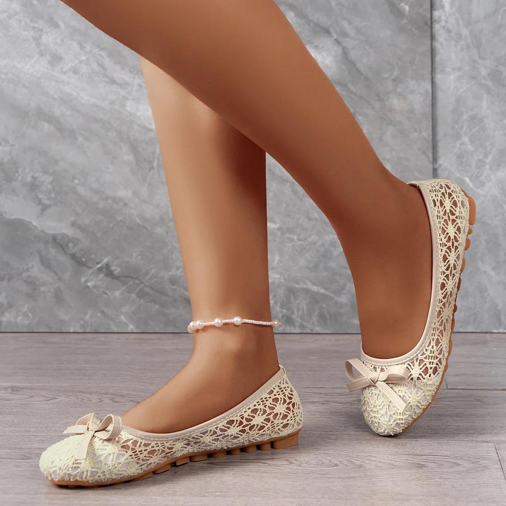 2025 New Women Flats Shoes Summer Ballet Flats Bow Women Shoes Slip on Sweet Hollow Flat Shoes Female Zapatos De Mujer