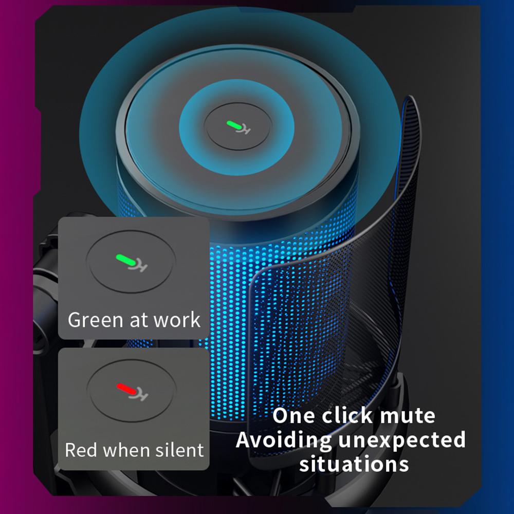 USB RGB Microphone Computer Mic Kit with Tripod Realtime Monitoring Plug & Play One Key to Mute