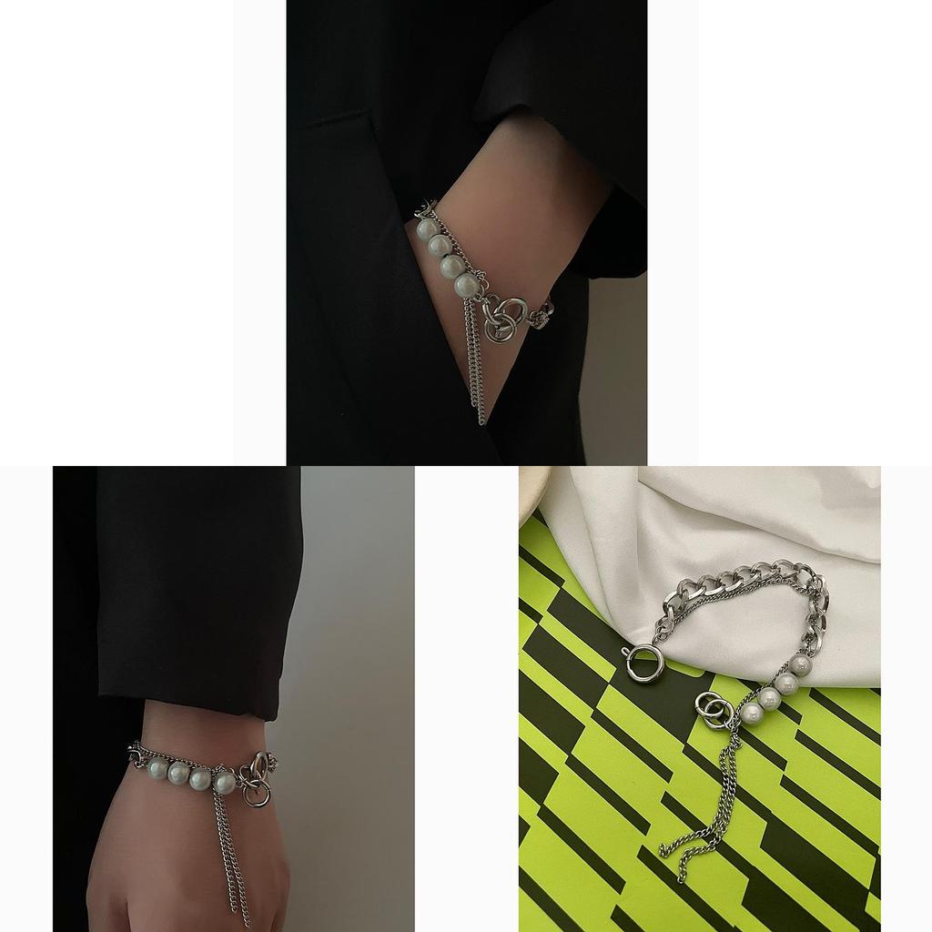 Geometric Reflective Bead Bracelet With Tassels For Unisex Fashion Accessory