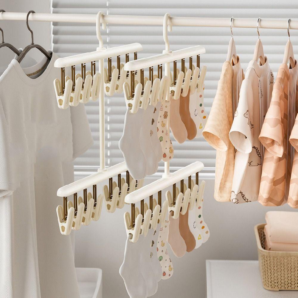 Portable Socks Drying Rack Windproof 16 Clips Underwear Drying Clips Detachable Space-saving Rotatable Hook Hanger Household