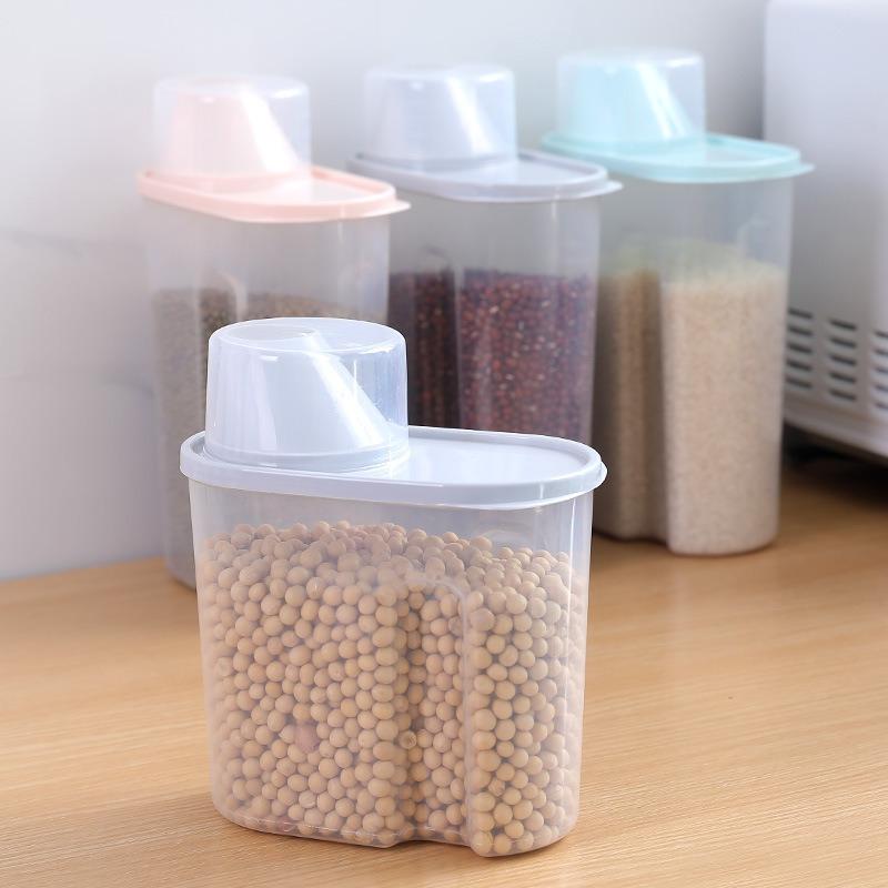 Plastic Storage Box with Measuring Cup Sealed Five Grain and Miscellaneous Grain Tank S/L