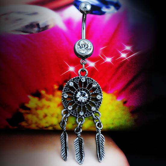 Kvinner Krystall Rhinestone Dream Catcher Body Piercing navle navle Ring Bar