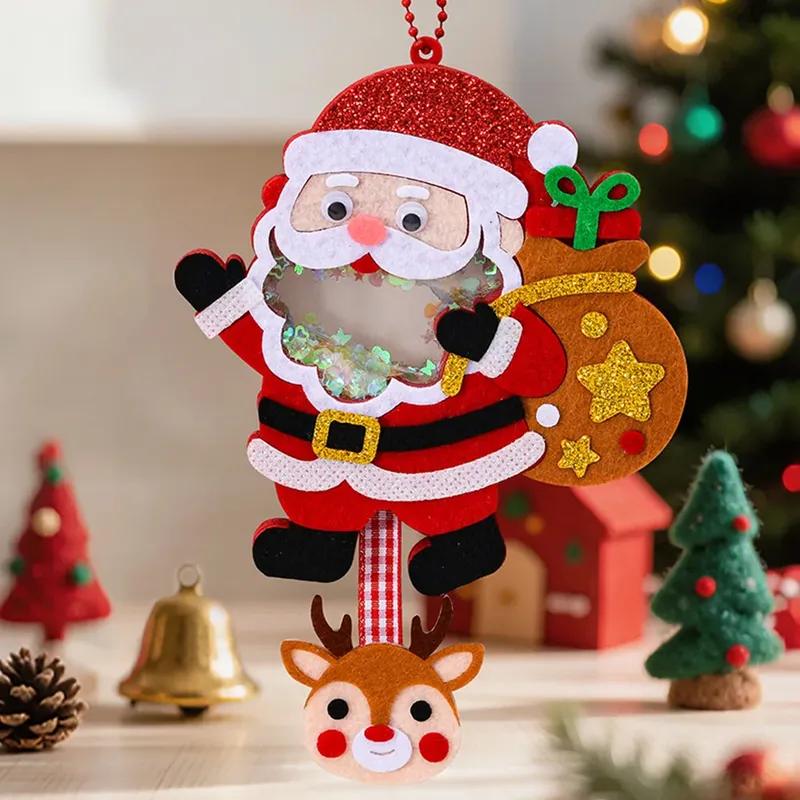 DIY Felt Shaking Joy Keychain Christmas Handmade Decorative Hanging Ornament Santa Claus Snowman Door Hanging Supplies