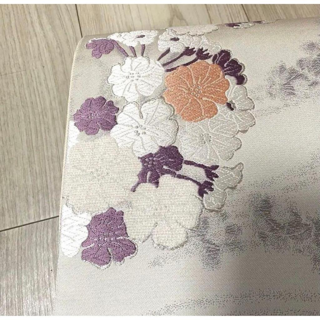 Used New, Fukuro Obi (a type of kimono sash), Nishijin-ori (textile woven in Nishijin, Kyoto), seasonal flowers
