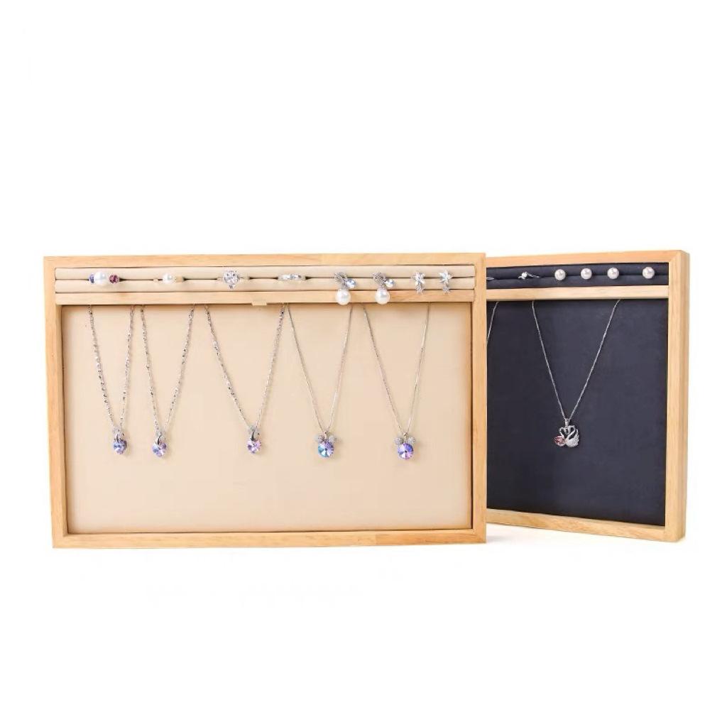 HeMu Solid Wood Microfiber Velvet Cloth Jewelry Tray Ring Necklace Storage Box Jewelry Counter Display Rack Mall Dressing Table