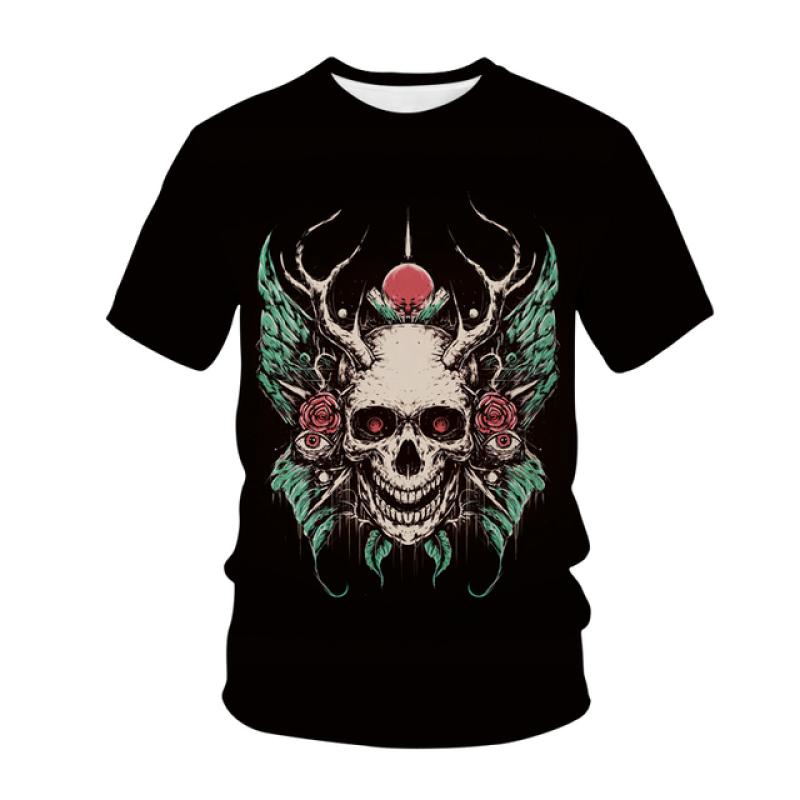 Neue männer Casual T-shirt Schädel Rock Straße Band 3D Druck Hip Hop Klassische Vintage Oansatz Lose Top Kurzarm