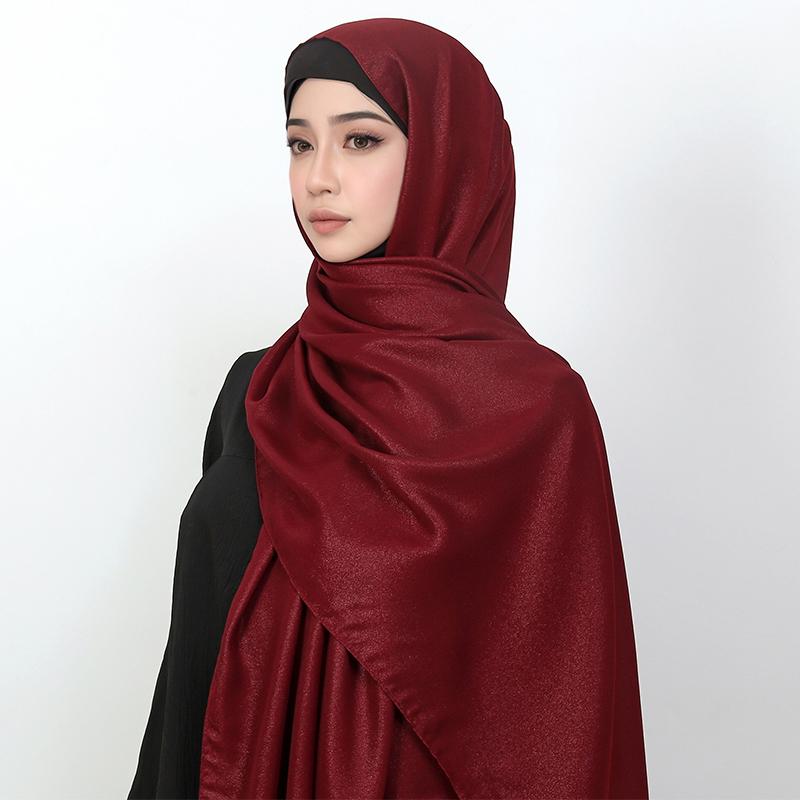 70*175cm Muslim Silver Chiffon Hijab Women Solid Color Scarf Ramadan Long Shawl Plain Soft Turban Wraps Headband