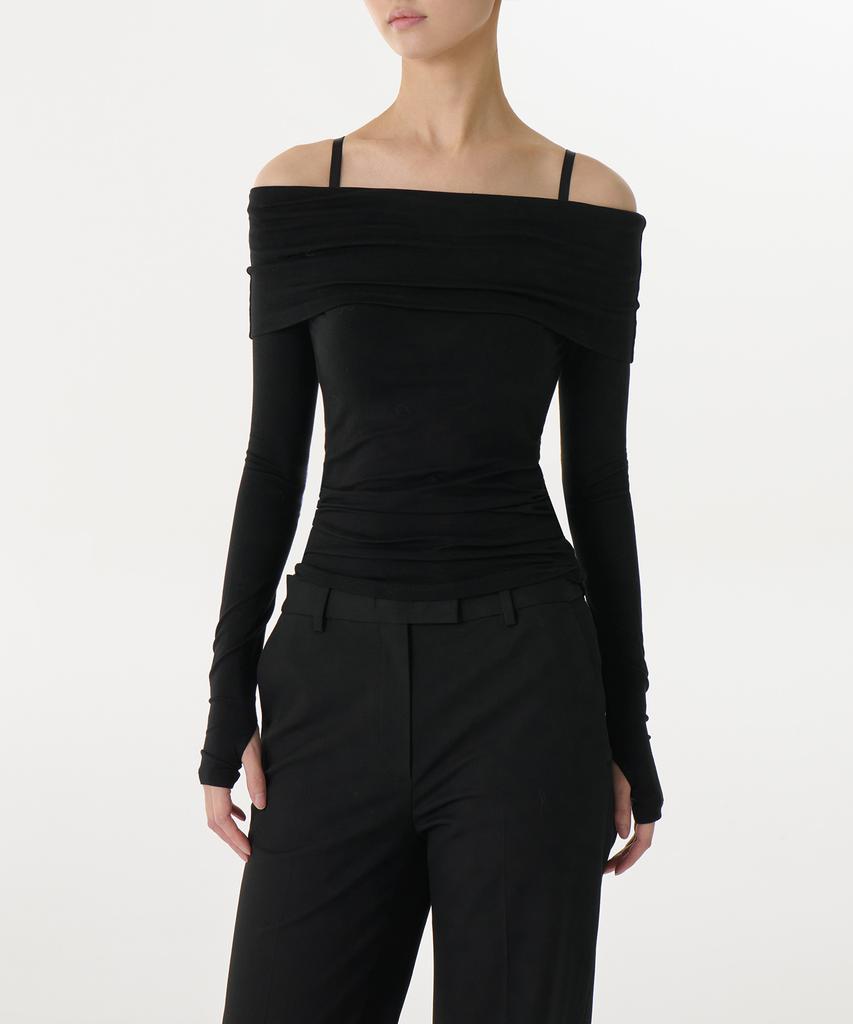 MUSINSA STANDARD WOMAN Women'S Tencel Turn Down Off-Shoulder Long Sleeve T-Shirt [Black]