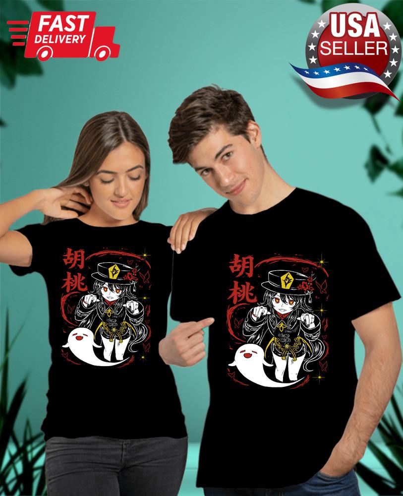 

Genshin Impact HuTao Harajuku T-Shirt Anime Girl Kawaii Black Shirt Tee All Size L