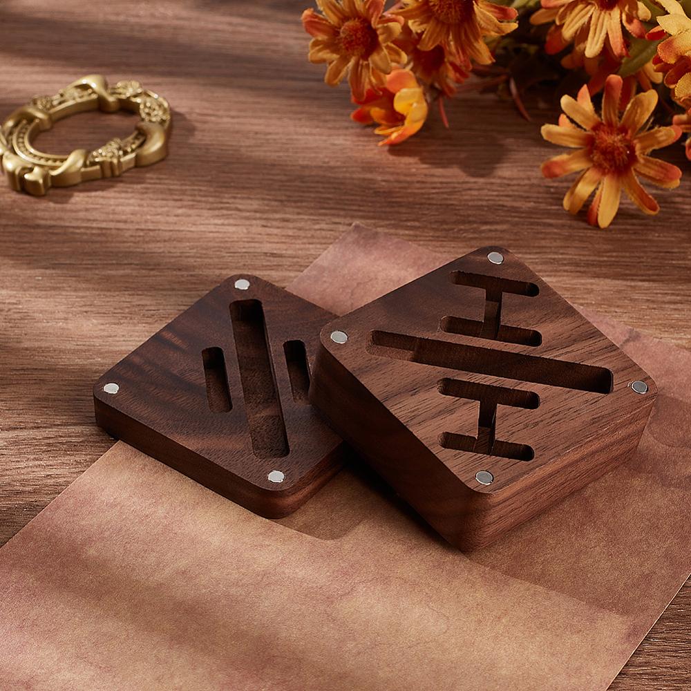 Walnut Wood Badge Storage Gift Box, Squsre, with Magnetic, Coffee, 6x6x3.1cm