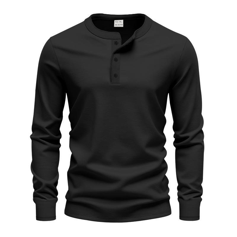 American Spring and Autumn Men's Outdoor Leisure Light Luxury Simple Commuting Henley Long Sleeve Bottoming Shirt