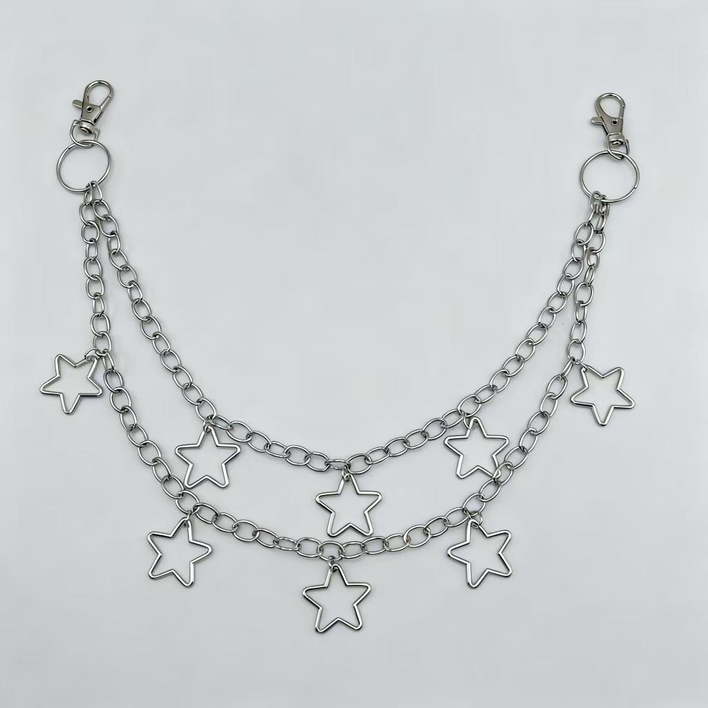 Punk Retro Metal Star Pendant Waist Chain - Versatile Alloy Pentagram Pants Accessory for Women
