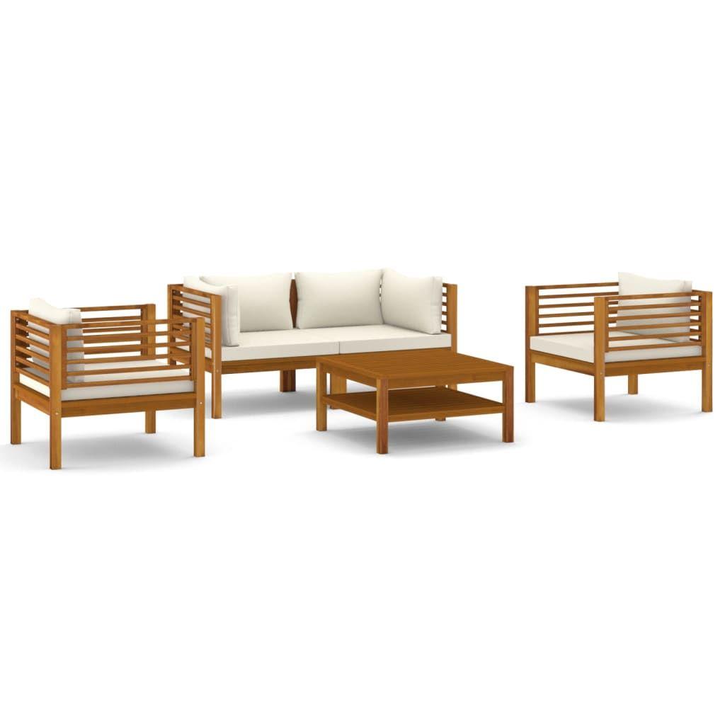 VidaXL Salon de jardin 5 pcs avec coussin crème, Bois d'acacia solide