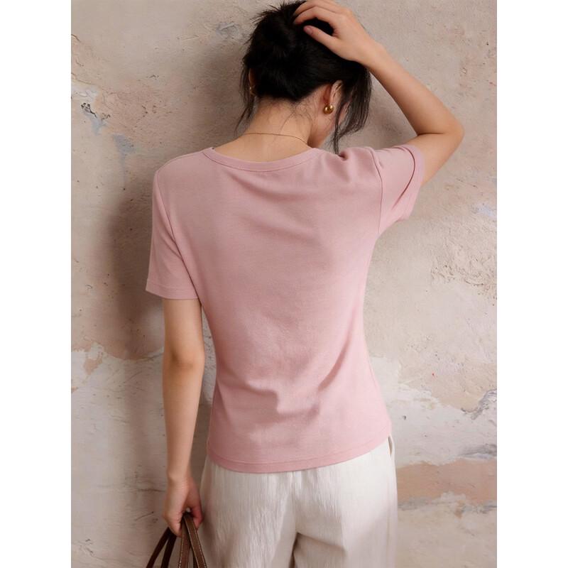 Demana Damen T-Shirt aus Merinowolle Tencel mit Drapierter Halslinie